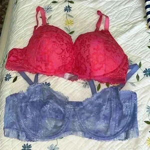 LOT OF 2 Savage X Fenty Purple Bra and pink lace bra 38C